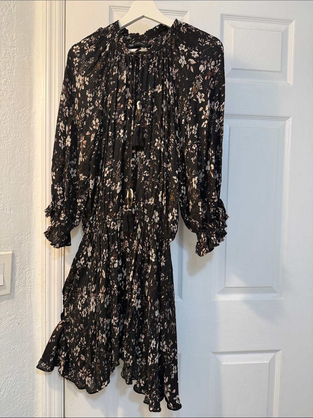 Zara Black Floral Long Sleeve Dress